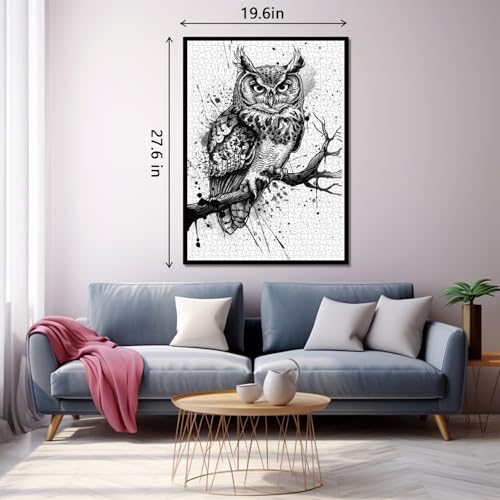 Puzzles de Búho para Adultos 1000 Piezas, Rompecabezas de Naturaleza y Bosque con Pájaros, Arte en Blanco y Negro de Animales de Jungla como Decoración de Búho miniatura 5
