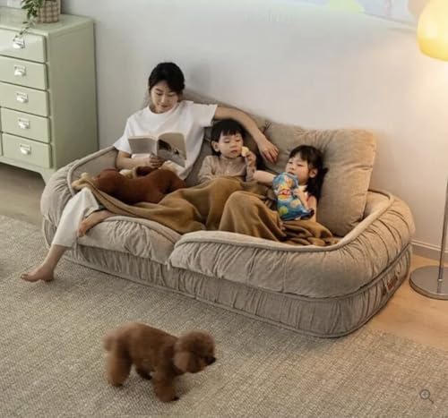 Image of 1 Seater Luxurious Human Dog Bed for People and Adults|Velvet Recliner Lounge Style Soft Human Dog Sofa with Plush Cushioning for Reading and Relaxation (Velvet Fabric, Beige)