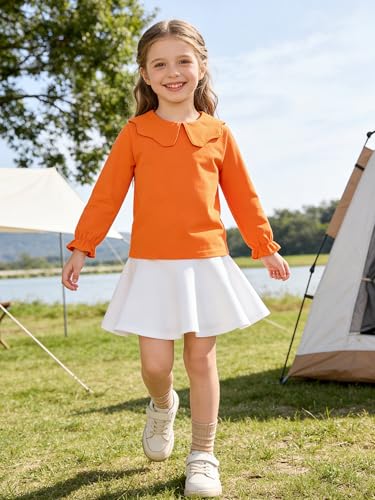 Image of 12M-14Y Toddler Baby Girls Peter Pan Collar Blouse Kids Girl Solid Color Puff Sleeve T-Shirts Casual Tee Tops