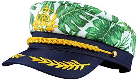 SOIMISS Yacht Hat Adult Captain Hat Monstera Leaf Print Sailor Cap Navy Costume Admiral Cap Party Boat Ship Sailor Hat Men Women Unisex Kids
