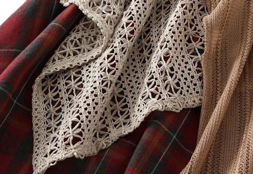 Womens Plaid A-Line Skirt Irregular Lace Patchwork Skirts Elastic High Waist Pleated Skirt Asymmetrical Midi Skirts3