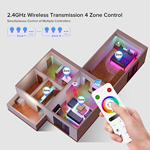 Image of BTF-LIGHTING RB4 2.4G Wireless Touch RF Remote for PWM or SPI RGBCCT LED | 4 Zone Control, Match with SP530E SP630E SP633E SP634E SP638E SP639E SP63BE, Support COB SMD Chasing LED Strip For Smart Home