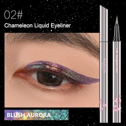 Image of CHARMACY New Chameleon Liquid Eyeliner, Liquid Glitter Eyeliner, Highly Pigmented, Metallic MultiColor Shifting waterproof Eyeliner, Ultra-Fine Tip, Longwearing, Smudge-proof (A02 Mystic Mirage)