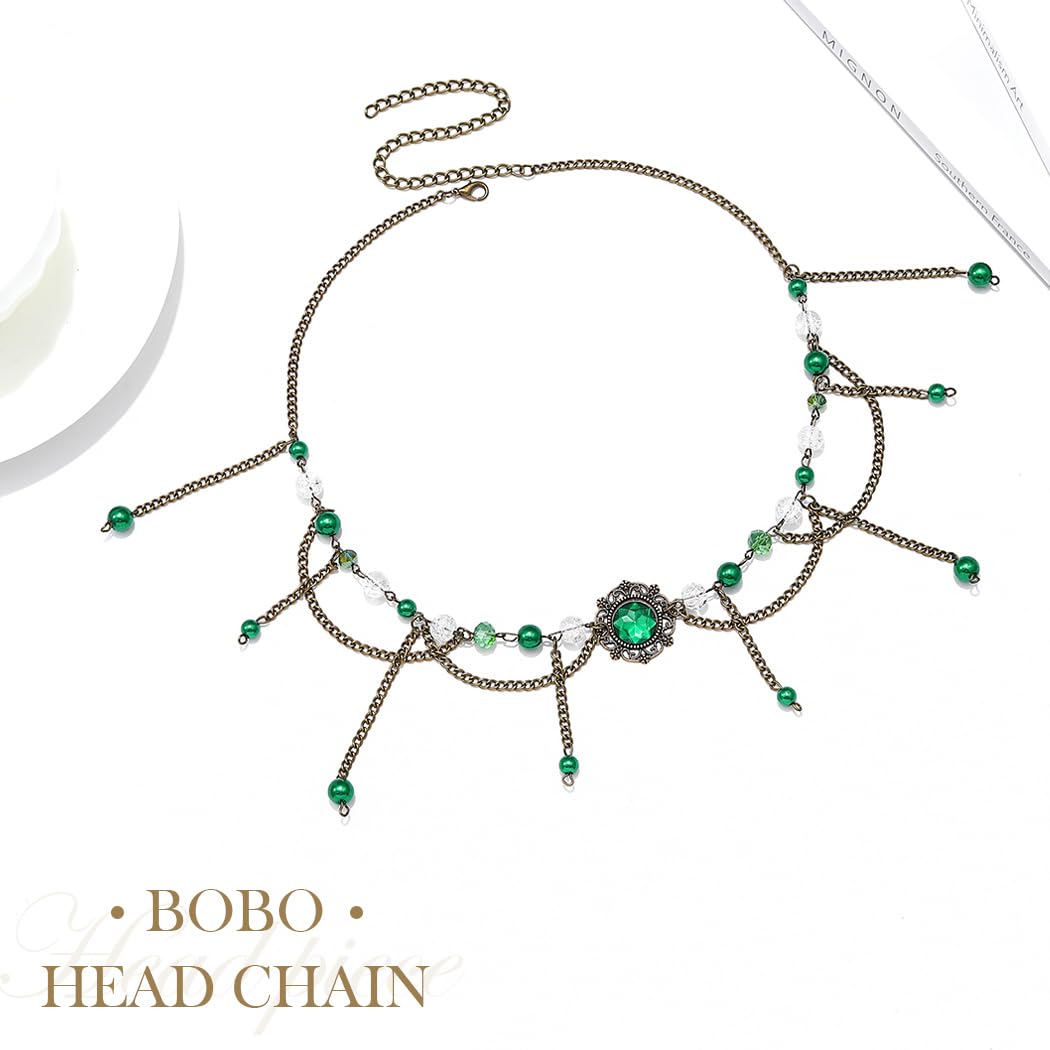 Fashband Boho Ctystal Head Chain Green Beads Headband Vintage Festival Hair Accessories Bridal Wedding Headpiece for Women and Girls - Image 2