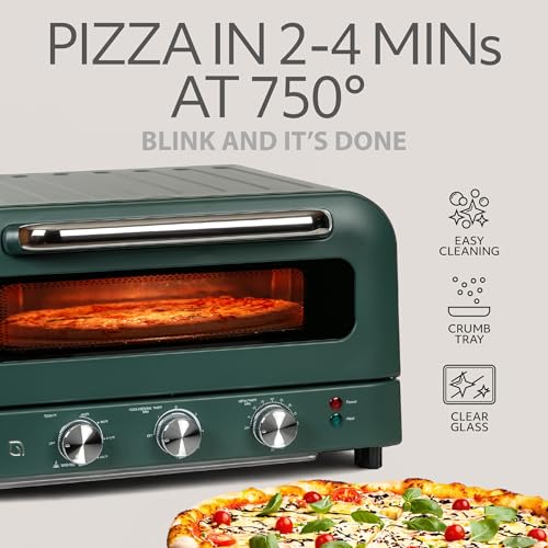 Image of WILLOW Eco Series Electric Indoor Pizza Oven - 1800W, 5 Presets, Heats up to 750F, Countertop Pizza Maker with 12 inch Ceramic Stone for Pizzeria-Style Crust, Scraper and Cutter Included - GREEN