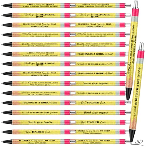 30 Pcs Teacher Appreciation Gift Pen Bulk Metal Glitter Thank You Teacher Pens Inspirational Black Ink Retractable Ballpoint Funny School Office Gift for Coworker Employee Grad Stationery(Delicate)
