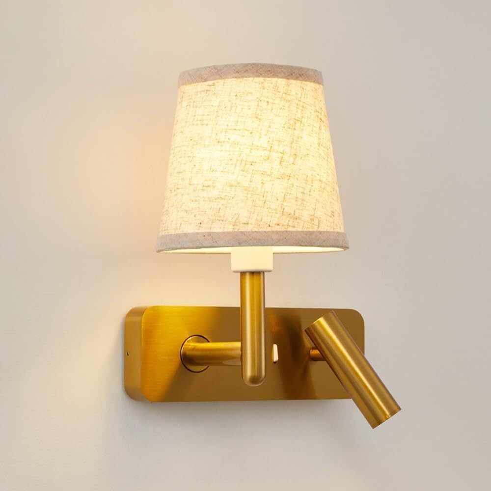 SMCCYYSD Fabric Bedside Wall Lamp Gold Modern Indoor Light E27 Hardwired Shade Sconce for Bedroom Living Room Study Dining Hallway Stairs Hall Restaurant Mounted Lamp(B)