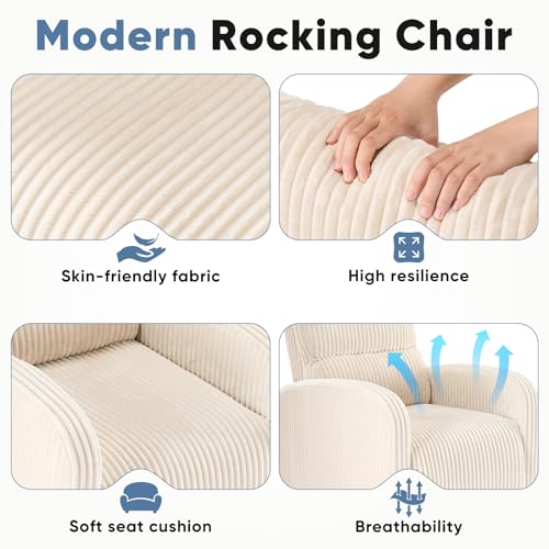 Image of DUMOS 360 Swivel Nursery Chair, Comfy Chair for Bedroom, Rocking Chair with Thickened Seat Cushion, High Back Sofa Chairs for Living Room, Nursery Room and Reading Room, Beige
