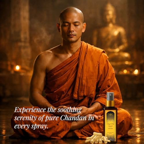 Image of Temple Mist Chandan Room Freshener Spray 100ml | Pure Natural Long Lasting Sandalwood Air Freshener for Home, Office, Car, Living Room Pooja Room Mandir Mediation Fragrance Mist