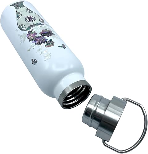 Miniatura 4 de Botella de agua con aislamiento al vacío, de acero inoxidable con boca estándar y tapa superior de rosca, 16 onzas (jarrón blanco)