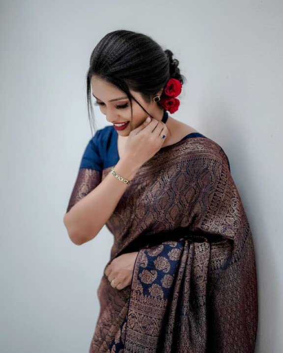 Image of Flosive Women's Present Banarasi Soft Lichi Silk Saree Beautiful Jacquard Rich Pallu Design Work Zari Woven Kanjivaram Silk Style Saree With Soft Lichi Silk Blouse Piece Ayn Royal Mix
