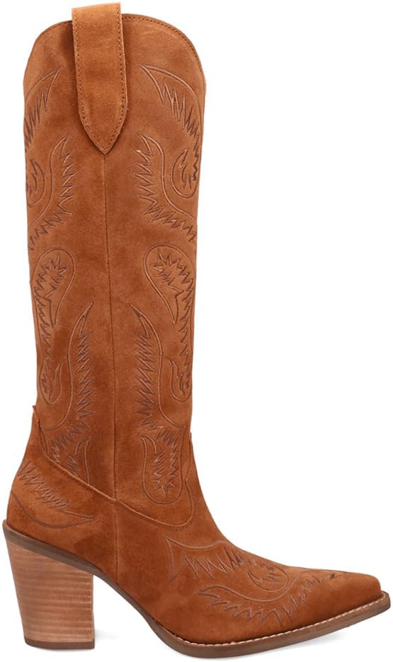Dingo Womens Evita Southwest Embroidered Snip Toe Dress Boots Over the Knee Mid Heel 2-3" - Brown