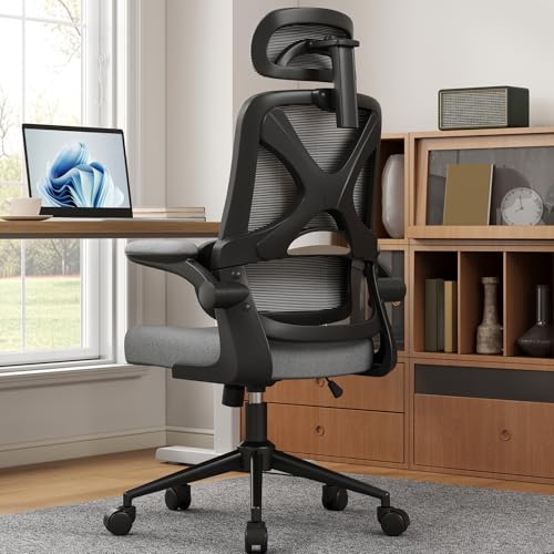 Apusen Ergonomic Office Chair - Desk Chair with Adjustable Headrest Lumbar Support Computer Chair - Mesh Comfy Chair with Flip-up Armrests - Gaming Chairs for Adults Home Office 330 LBS (Black+Gray) - image 2