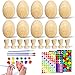 LSIOPO 10 Huevos de Madera, Huevos de Pascua Decorativos, 10 Hueveras de Madera, Set Pintura, Pinceles, Pegatinas, Huevos de Decoración, Manualidades Creativas para Niños, 60x 42mm, Ideal para Pascua