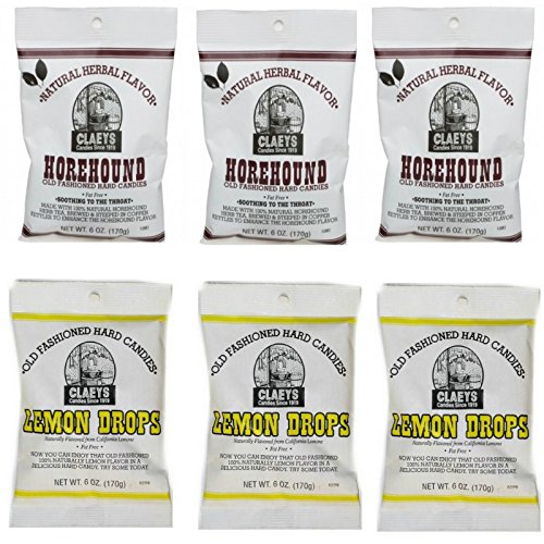 Claeys Old Fashioned Hard Candy Variety 6 Pack Horehound and Lemon 3 of Each