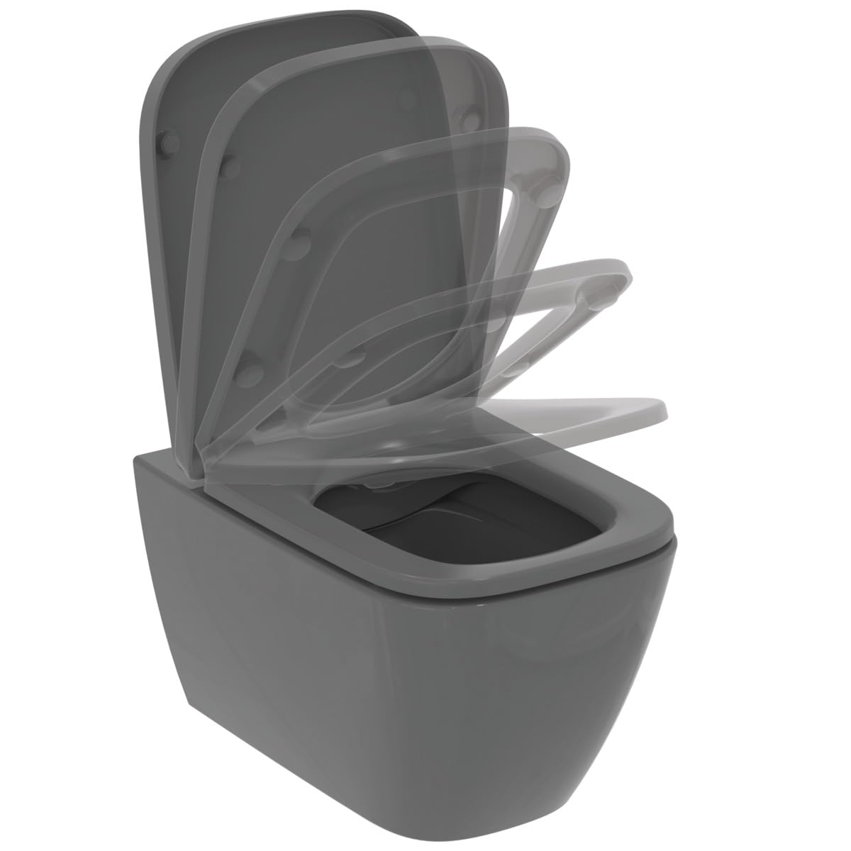 Ideal Standard i.life B asiento WC, SoftClose, envolvente – Gris | Asiento de inodoro extraíble con cierre suave (Softclose) y bisagras de acero inoxidable robustas, T468358