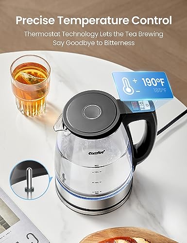 Image of COMFEE' 1.7L Glass Temperature-Control Electric Kettle with 6 Preset Modes