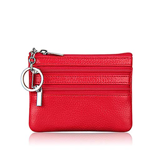 Tonpot Piel Mini Monedero Llavero Tarjetero Bolsillo de Monedas Fiesta un cumpleaños para Amigos y Parents, Piel, Rojo, 11 * 9cm