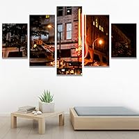 SIGNWIN 5 Panel Canvas Wall Art Street View for Home Decorations Ready to Hang - 60
