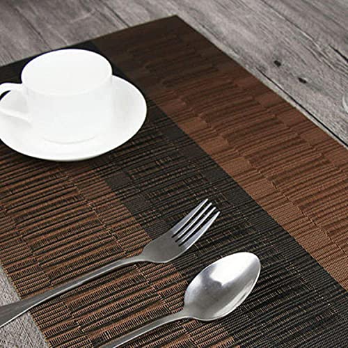 Image of Anugrah Dining Mats Table Mats PVC Placemats Heat-Resistant Placemat for Dining Tea Table Woven Vinyl Stain Resistant Table Mats Easy to Clean - 45x30 cm (Brown Black, 4)
