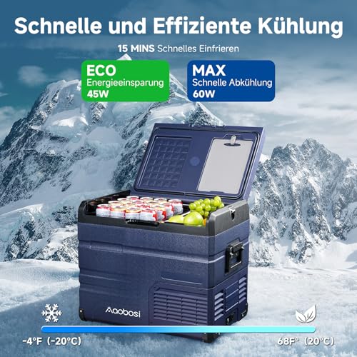 AAOBOSI Kühlbox mit Kompressor 46 L für Camping und Reisemobil - Dual Zone bis -20 °C, 12v/230v Tragbar, App-Steuerung u