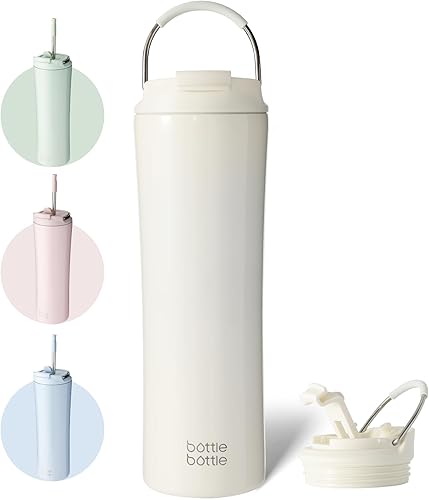 Miniatura 1 de BOTTLE BOTTLE Botella de agua aislada para café con tapa de doble uso y pajita, taza de café de viaje de doble pared para mujer y hombre, vaso de