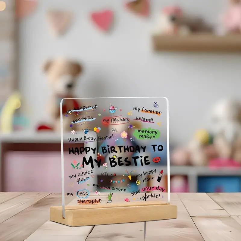 Image of Bs amor Best Friend Birthday Gift Acrylic Plaque Incredible Gifts India Personalized Wooden Happy Birthday Frame For Him and Her Women 5x4 inch