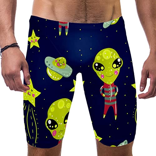 Traje de baño para hombre de secado rápido y corte cuadrado con diseño de alien y estrellas