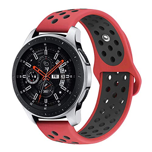 Galaxy Watch 46mm Bands, Gear S3 Bands, Auswaur 22mm Universal Soft Silicone Replacement Strap Band Compatible for Samsung Gear S3 Frontier/Classic Sports Smart Watch Fitness- Black/Red-Large