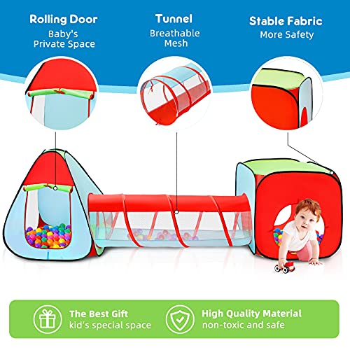 3pc Kids Play Tent for Toddler with Ball Pit+Crawl Tunnel+Castle Tent, Pop Up Children Playhouse for Boys and Girls Gift, Collapsible Baby Play Tent Toy Indoor and Outdoor Games