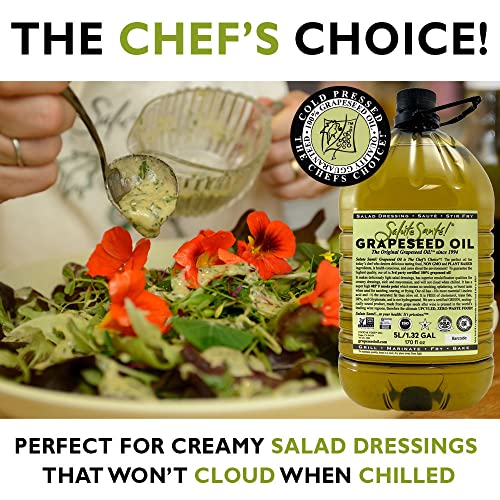 Image of Cold Pressed Grapeseed Oil by Salute Sante! High Temperature Cooking, Healthy Grape Seed Oil, Non-GMO and Kosher for Salad Dressings, Marinades and Dips, Vegan, 5 Liter, 3 Pack