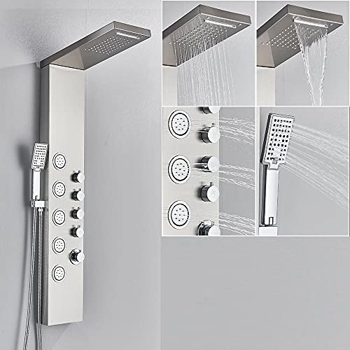 Panel de ducha con cascada, ducha de lluvia y masaje hidráulico, columna para baño SPA con pantalla de temperatura y mezclador miniatura 1