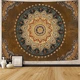 Accnicc Boho Mandala Tapestry Wall Hanging Hippie Bohemian Floral Medallion Indian Tapestry Aesthetic Large Vintage Brown Yellow Meditation Tapestries for Bedroom Living Room Dorm Decor 80 x 60 Inch