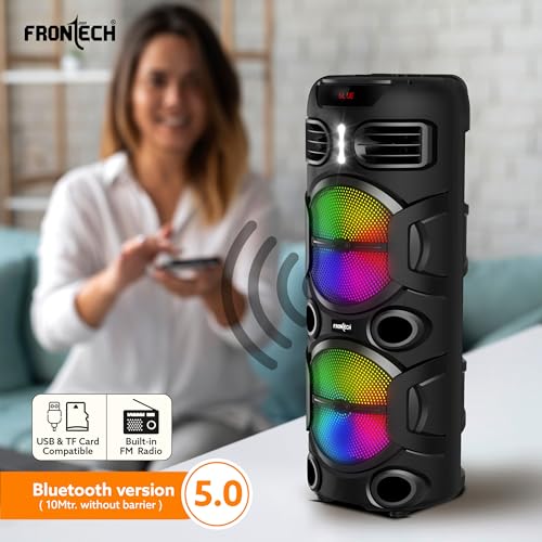 Image of FRONTECH Sonata Multimedia Wireless Trolley Speaker - 26W Output, Bluetooth 5.0, LED Display, Disco Light, Wheels, Handle - (SW-0180, Black)