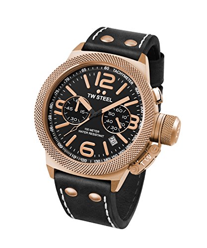 Montre Mixte TW Steel Quartz - Affichage Chronographe Bracelet Cuir Noir et Cadran Noir CS73