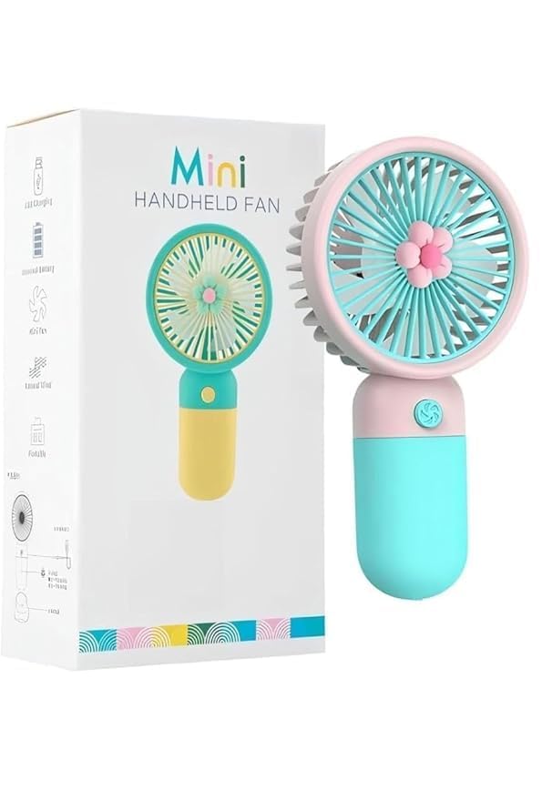Drayzo Mini Korean Portable USB Fan – Rechargeable 1200mAh Battery, Up to 6 Hours Working Time, 3-Speed Modes, Low Noise, Compact & Lightweight with USB Cable (Random Color)-image-5