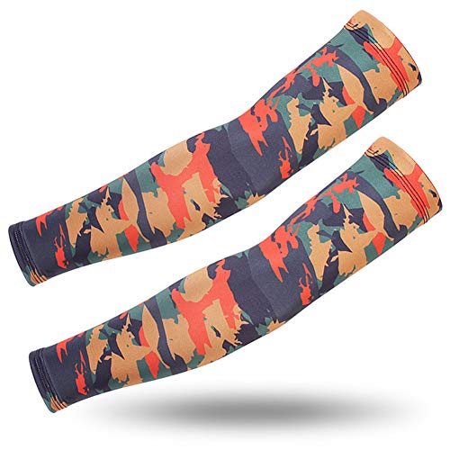 Thboxes Outdoor Cycling Sunscreen Arm Sleeve Camouflage Cooling Sunshade Elastic Hand Elbow Cover Red and Green Special Camouflage One Size