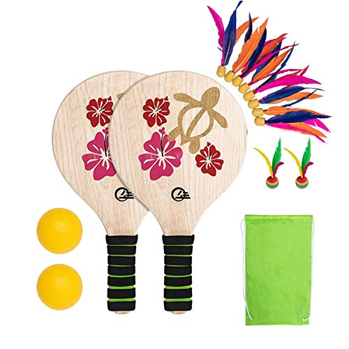 Beach Paddle Ball Game Set Beach Paddle Badminton Racket and Shuttlecock Cricket Indoor and Outdoor Pingpong Tennis Badminton Game Battledore Shuttlecock for Children Teenagers Adults