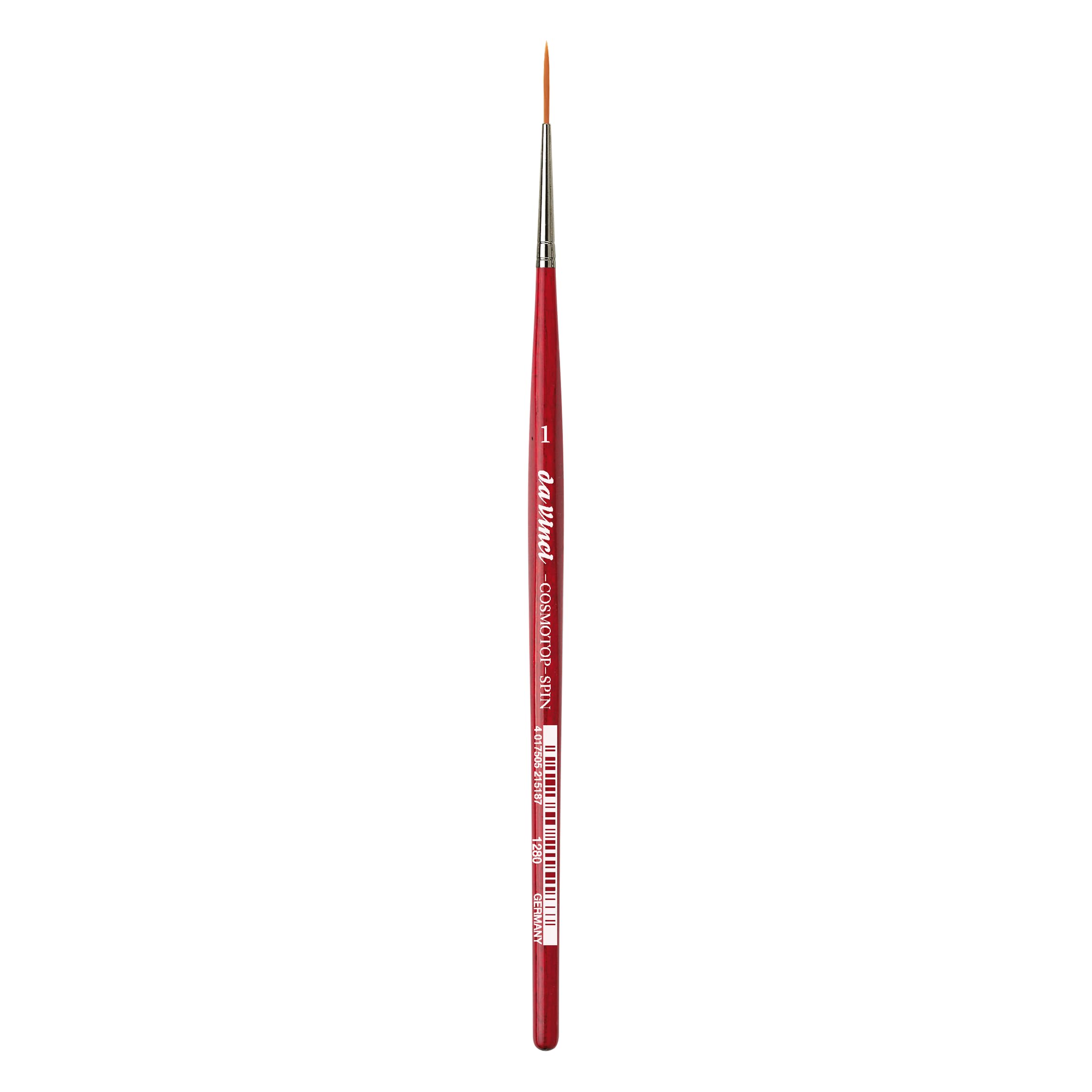 da Vinci Watercolor Series 1280 CosmoTop Spin Paint Brush, Medium Needle-Sharp Liner Synthetic with Red Handle, Size 1