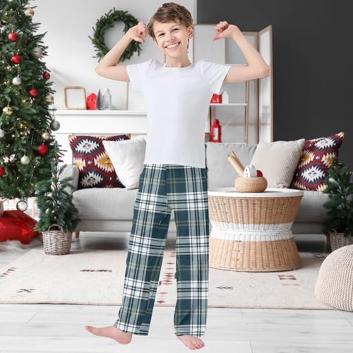 Boy's Pants Plaid Navy Blue Olive Jogger Pants Elastic Waist Long Bottoms Trousers with Pockets 6-14 Years2
