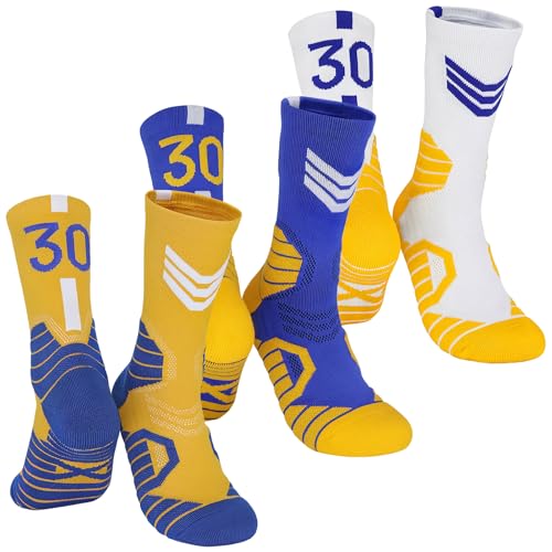 LSUDFHE Calcetines de baloncesto para hombre y mujer, calcetines de compresión para correr con el número del equipo, 3 pares-30, Large
