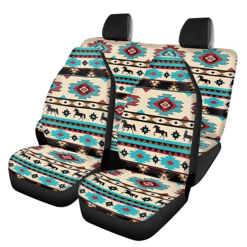 Housse de siège auto universelle en toile anti-usure motif cheval bleu