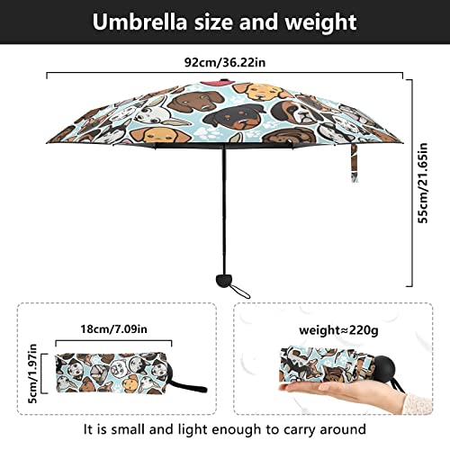 Mrmian Cute Doodle Dog Print Folding Umbrella For Rain Sun Travel Animal Mini Lightweight Compact Umbrellas #TOP2