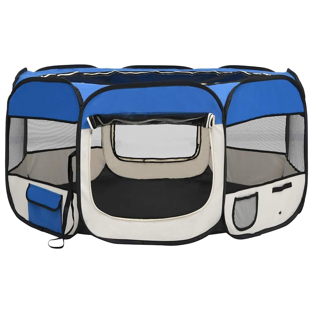 Parque plegable para perros, 125 x 125 x 61 cm, con bolsa de transporte, jaula de entrenamiento y juego de acero resistente, techo y puerta de red con cremallera, bolsillos laterales para juguetes