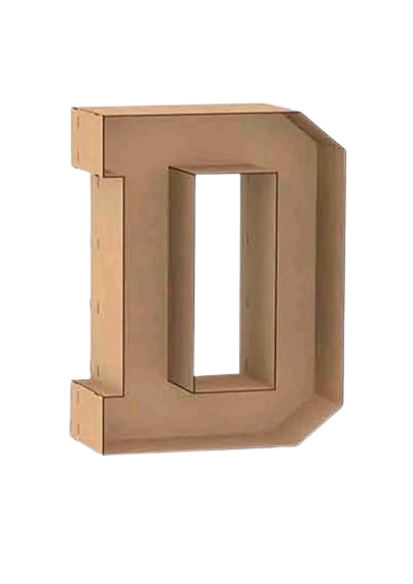 Letra D Decorativa de Madera, 3D, 1 Metro de Alto, Color Natural