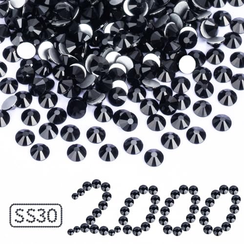 Image of 2000PCS Black Rhinestones Bulk, Flat Back Crystal Glass Stone Round Gems,SS30, 6.4-6.6mm