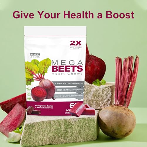 Image of Mega Beets Chews - Grape Seed Extract & Non-GMO Beet Energy Chews - Pomegranate Berry Flavor - 60 Count