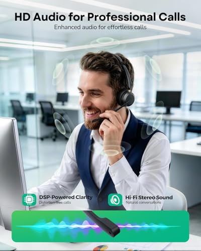 Image of Wireless Headset with Mic for Work,Bluetooth Headset for Calls & Meetings | Bluetooth 5.3 & USB Dongle for Laptop, PC, iPhone & Android, Office & Call Center Headset for Remote Hybrid Worker