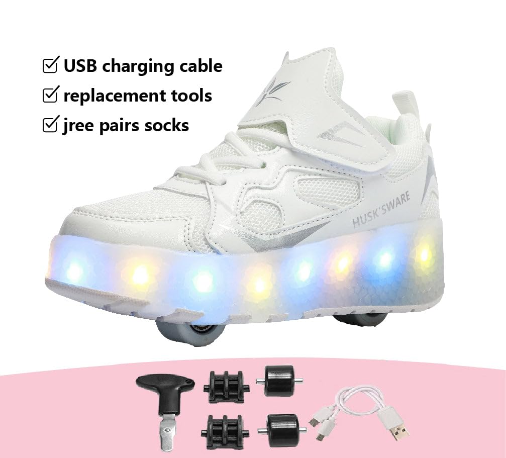 Sneaker per Bambini,Scarpe da Skateboard a Due Ruote,Luce a Cambio Colore Regolabile,Ricarica USB,universali per Ragazzi e Ragazze,Nero Rosa Oro Argento 27–40 EU