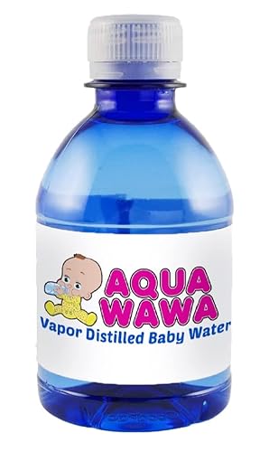 AQUAWAWA - Agua de guardería para bebés paquete de 24 botellas de 8 onzas purificadas con vapor destilado Fresca de una sola porción Ligera para
